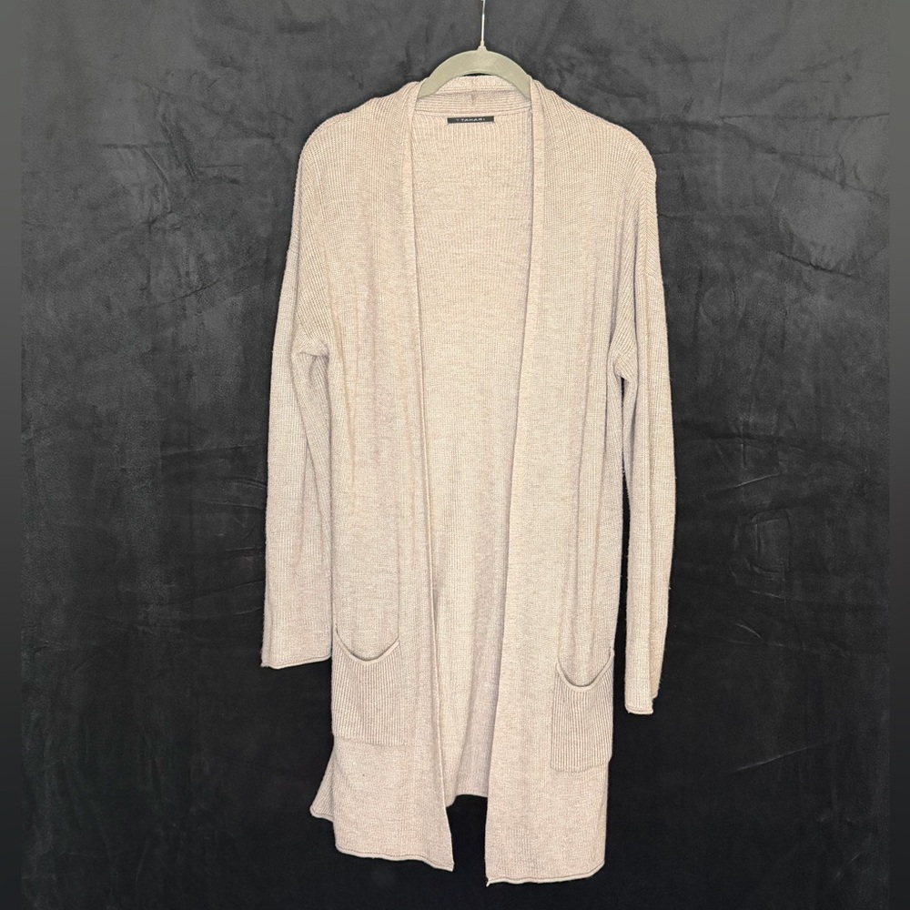 T Tahari Women's Cream Open Front Sweater